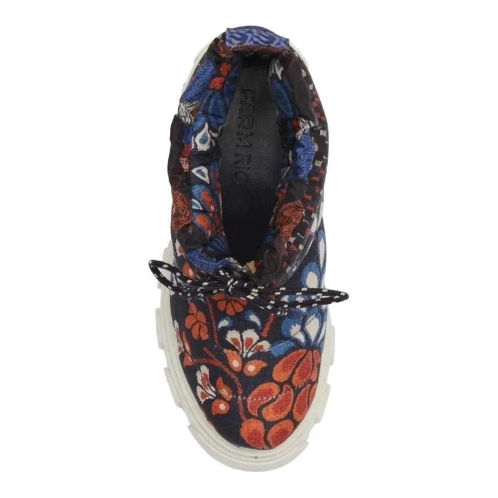 FARM RIO Lug Sole Puffer Bootie Pineapple Flower Women 6.5 Chunky Floral Quilted
